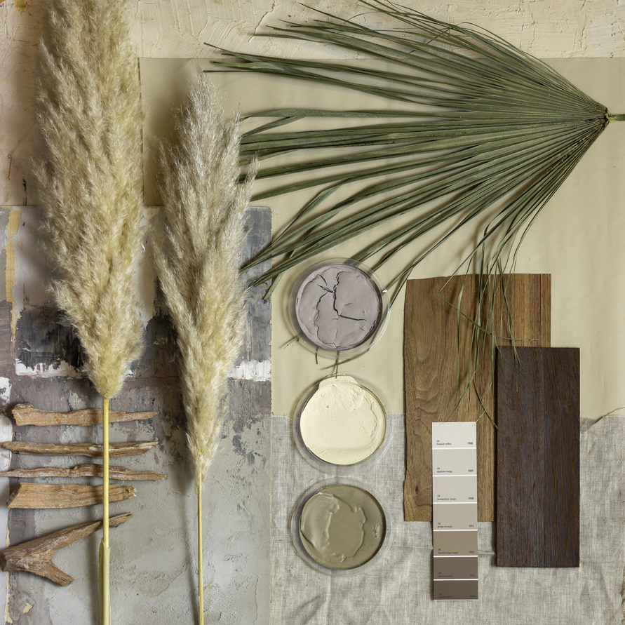 Mood board in a neutral palette for interior design